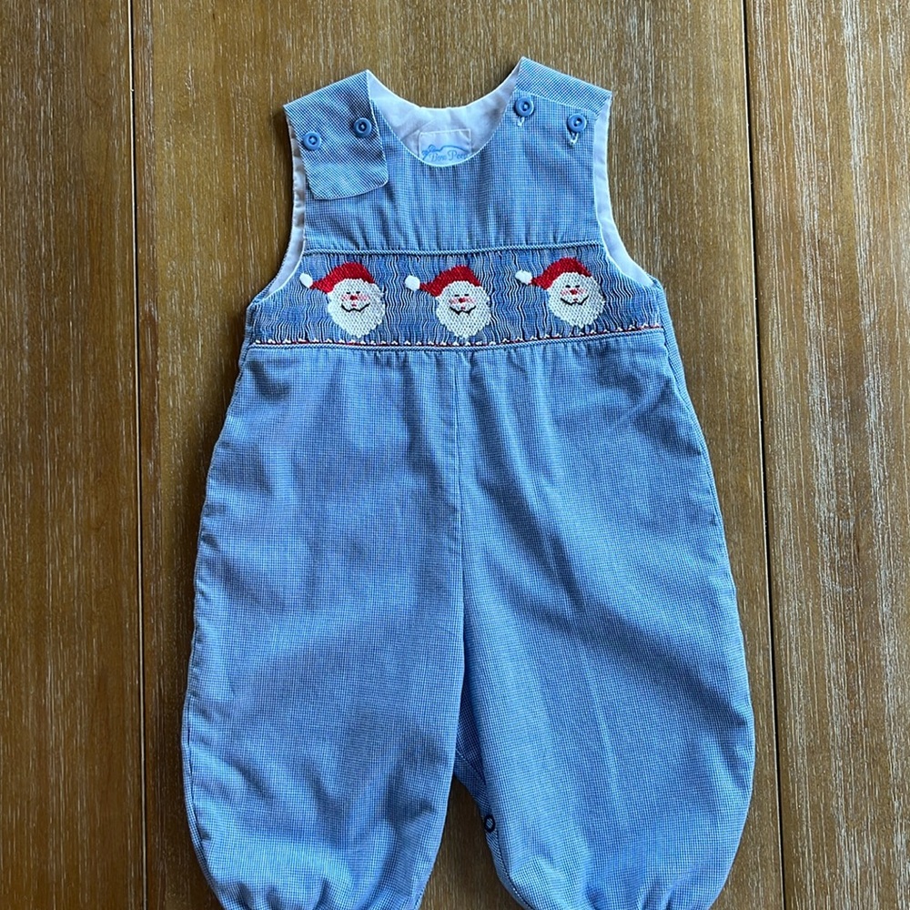 Santa Jon-Jon Blue Micro Gingham- 6 months